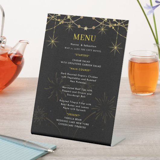 Signe De Table Gold Black Wedding Menu (In SItu)