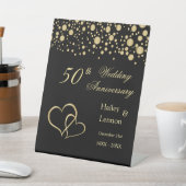 Signe De Table Gold Confetti Coeurs 50e anniversaire de Mariage (In SItu)