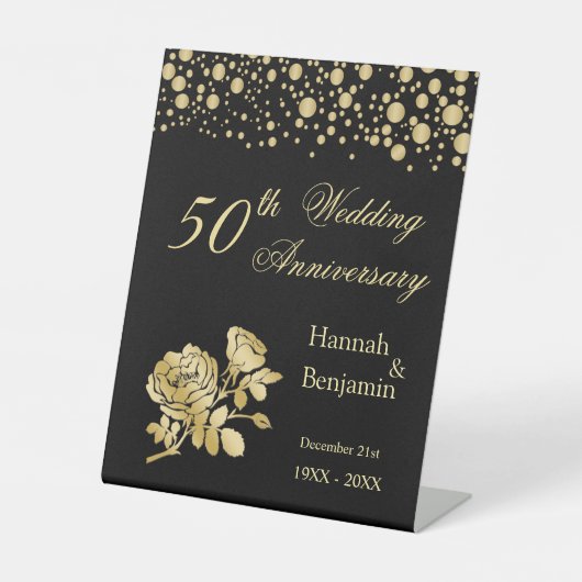 Signe De Table Gold Confetti Rose 50e anniversaire Mariage (Recto)