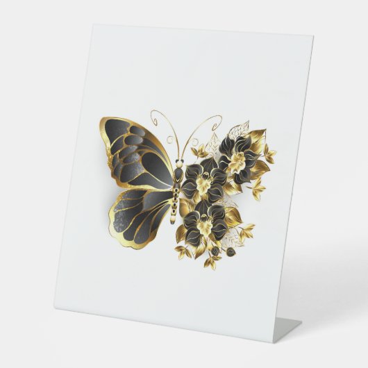 Signe De Table Gold flower Butterfly with Black Orchid (Recto)
