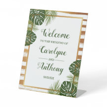 Gold Foil & Green Palm Leaf Beach Mariage Bienvenu
