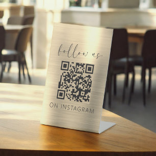 Signe De Table Gold Minimalist QR Code Suivez-nous sur Instagram