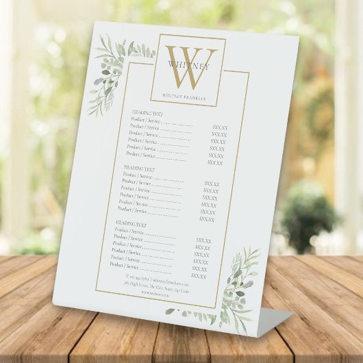 Signe De Table Gold Monogramme Service de verdure Menu Prix