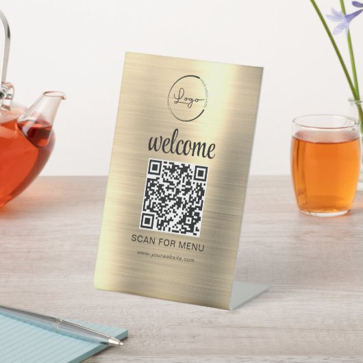 Signe De Table Gold personnalisé QR Code Menu Texte Entreprise mo (In SItu)