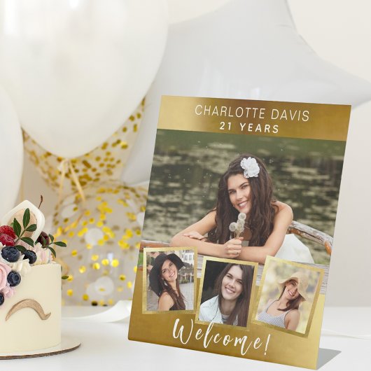 Signe De Table Gold photo collage anniversaire fête bienvenue