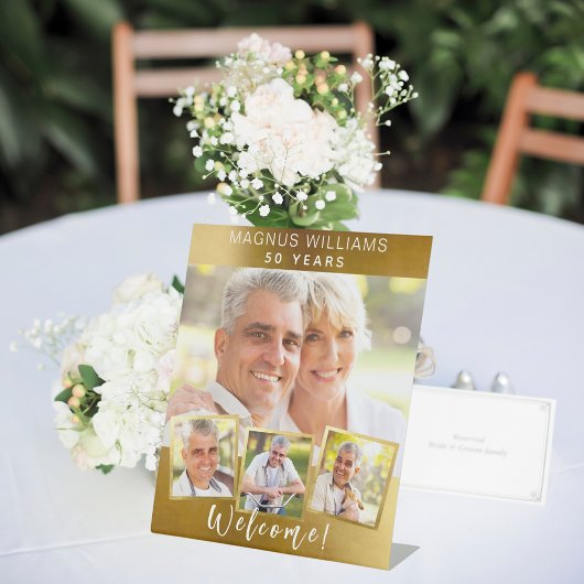 Signe De Table Gold photo collage anniversaire fête bienvenue