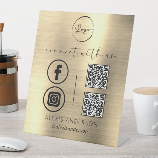 Signe De Table Gold QR Connect With Us Business Logo Médias socia (In SItu)
