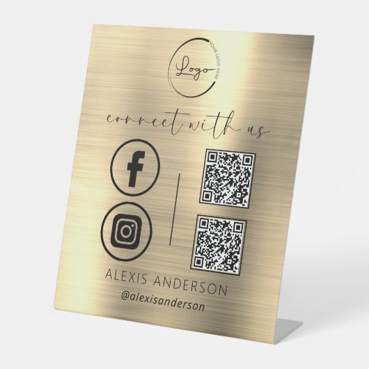 Signe De Table Gold QR Connect With Us Business Logo Médias socia (Recto)
