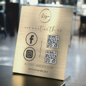 Signe De Table Gold QR Connect With Us Business Logo Médias socia