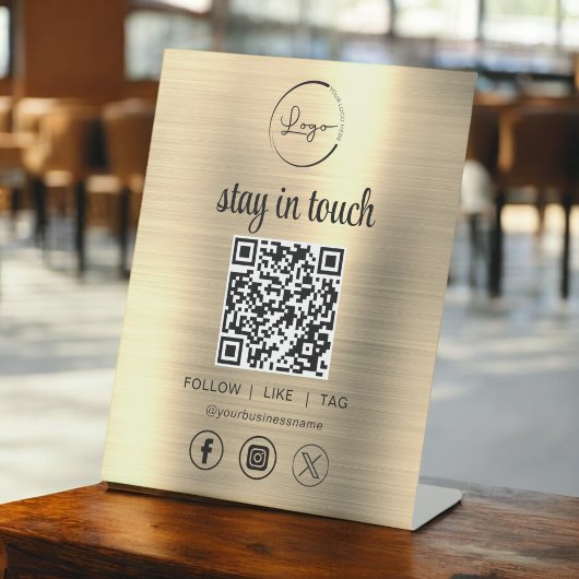 Signe De Table Gold Social Media QR Code Business Logo