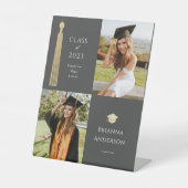 Signe De Table Gold Tassel & Casquette Black 2 Photo Graduation (Recto)