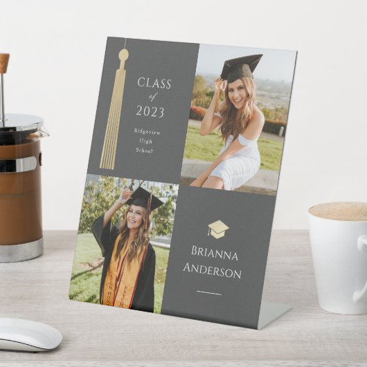 Signe De Table Gold Tassel & Casquette Black 2 Photo Graduation (In SItu)