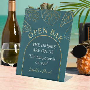 Signe De Table Gold Tropical Floral Open Bar Mariage Turquoise