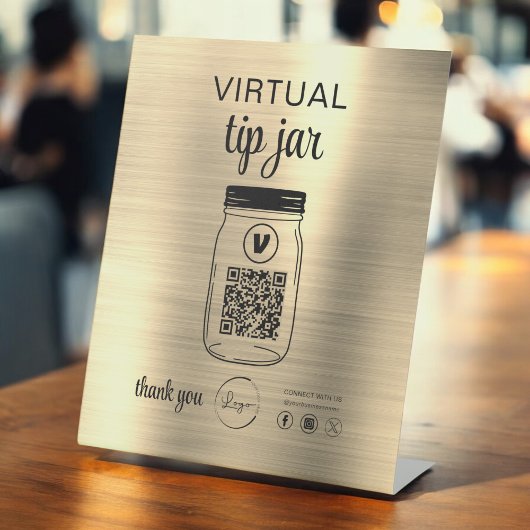 Signe De Table Gold Virtual Tip Jar QR Code Logo Blanc