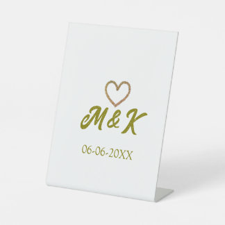 Signe De Table Golden heart wedding couple name letter modern 