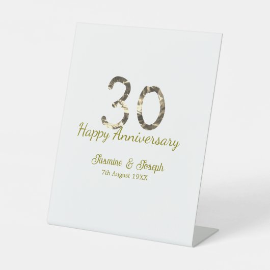 Signe De Table Golden Metallic 30th Happy anniversary add name (Recto)