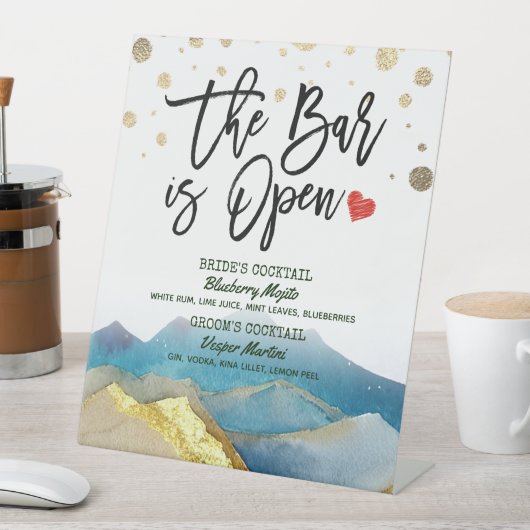 Signe De Table Golden Mountain Mariage The Bar is Open Drink Menu (In SItu)