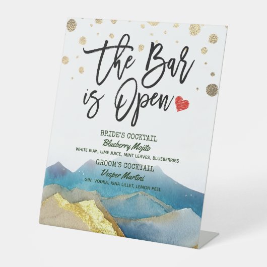Signe De Table Golden Mountain Mariage The Bar is Open Drink Menu (Recto)