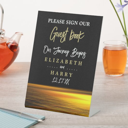 Signe De Table Golden Ocean, Elégant Mariage plage (In SItu)