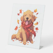 Signe De Table Golden Retriever Automne Dog Feuilles d'automne (Recto)