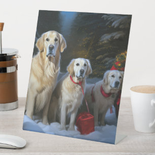 Signe De Table Golden Retriever Enneigé Traîneau Décoration de No