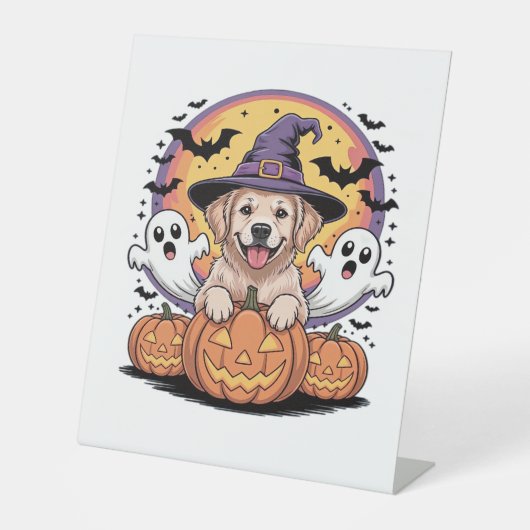 Signe De Table Golden Retriever Halloween Witch Chien classique T (Recto)
