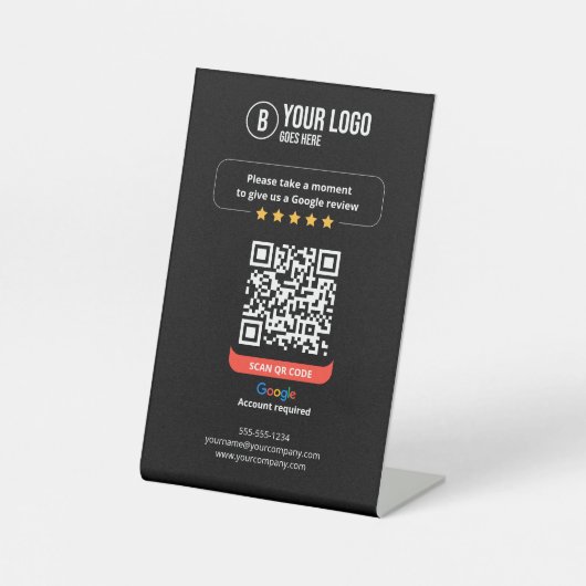 Signe De Table Google Avis QR Code Note Mon entreprise 5 étoiles (Recto)