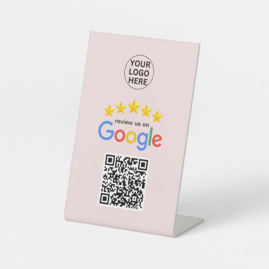Signe De Table Google Business Avis 5 étoiles Qr Code Blush rose (Recto)