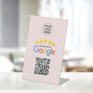 Signe De Table Google Business Avis 5 étoiles Qr Code Blush rose