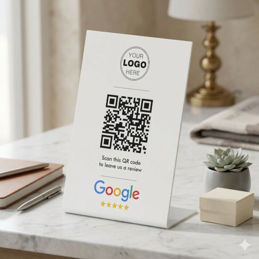 Signe De Table Google Review Simple Minimal QR Code Logo
