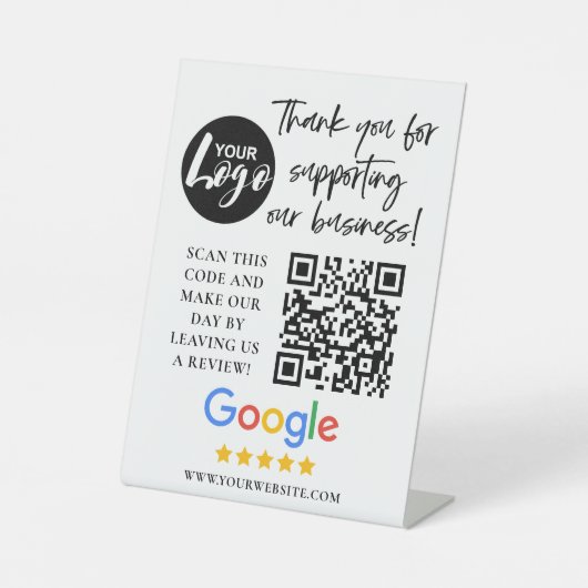 Signe De Table Google Reviews Merci Logo Code QR (Recto)
