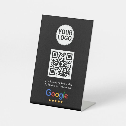 Signe De Table Google Reviews QR Code Dark Theme Custom Logo (Recto)