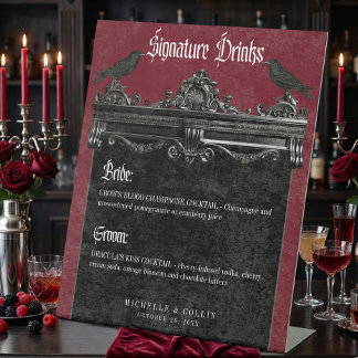 Signe De Table Gothic Black Raven & Roses Burgundy Wedding Drinks