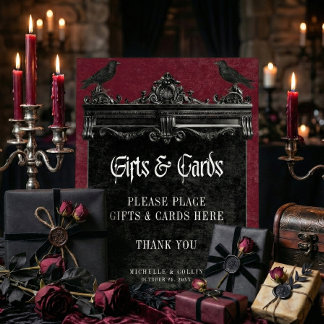 Signe De Table Gothic Black Raven & Roses Burgundy Wedding Gifts
