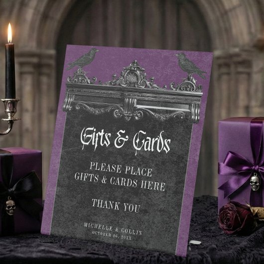 Signe De Table Gothic Black Raven & Roses Purple Wedding Gifts