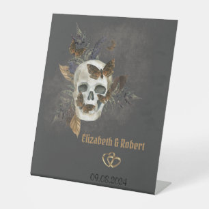 Signe De Table Gothique Floral Mariage papillons crâne