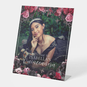 Signe De Table Gothique rose rouge et noir Quinceañera Bienvenue