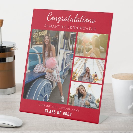 Signe De Table Graduation 2025 Photo Collage Red Graduate Custom (In SItu)