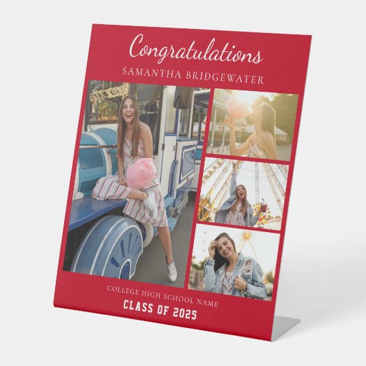 Signe De Table Graduation 2025 Photo Collage Red Graduate Custom (Recto)