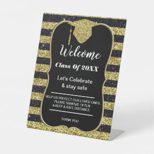 Signe De Table Graduation Gold Black Stripes Sécurité de la fête