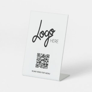 Signe De Table Grand logo QR Code Menu Minimal Blanc