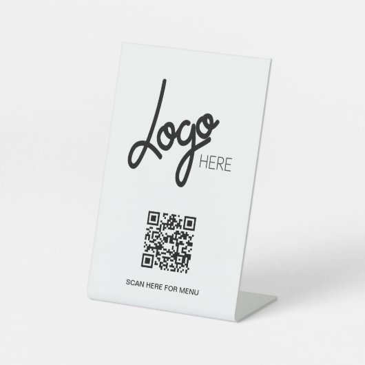 Signe De Table Grand logo QR Code Menu Minimal Blanc (Recto)