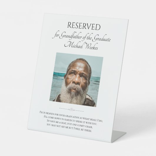 Signe De Table Grand-père de l'étudiant Sauvez un siège Photo Mem (Recto)