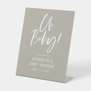 Signe De Table Gray Simple Calligraphie Baby shower neutre
