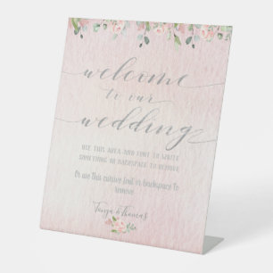 Signe De Table Green Blush & Silver Fancy Calligraphy Bienvenue
