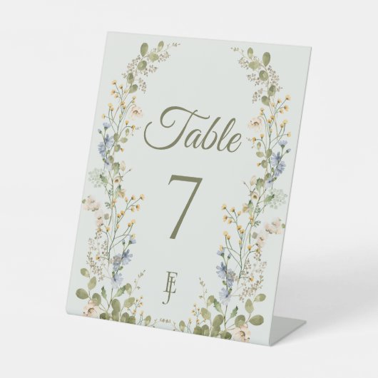 Signe De Table Green Elegant Fleur sauvage Mariage Numéro de tabl (Recto)