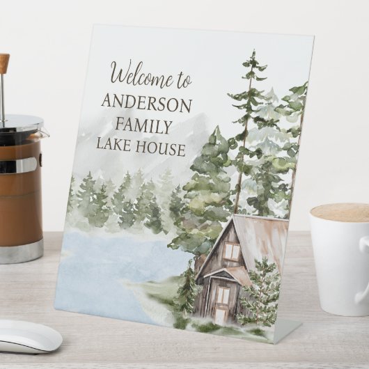Signe De Table Green Forest Family Lake House Cabine Bienvenue (In SItu)