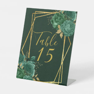 Signe De Table Green Gold Botanical Florals Mariage Numéro de tab