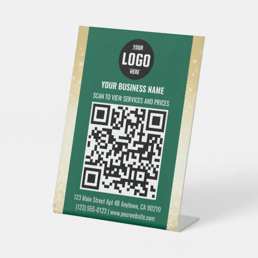 Signe De Table Green & Gold Business QR Code Pedestal Sign (Recto)