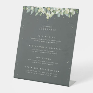 Signe De Table Green Snowberry+Eucalyptus Mariage Boissons Menu
